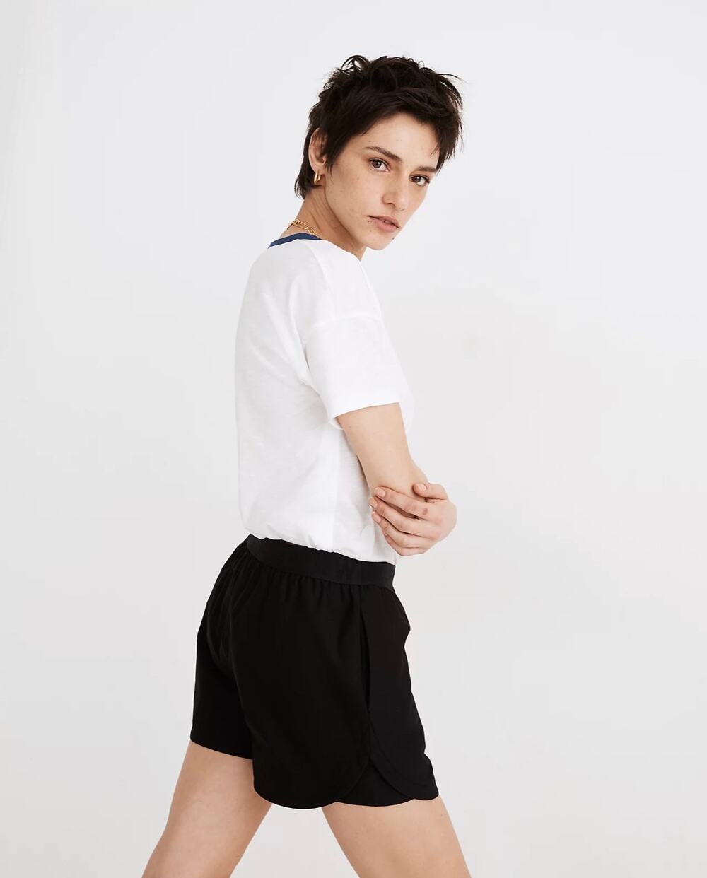 Madewell MWL Allways Pull On Shorts Womens XS Black Elastic Waist Pockets MD317